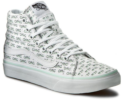 Vans Sk8-Hi Slim 字母滿印 潮流百搭 高幫休閒板鞋 白綠 Order Vans Sk8-Hi Slim 字母滿印 潮流百搭 高幫休閒板鞋 白綠