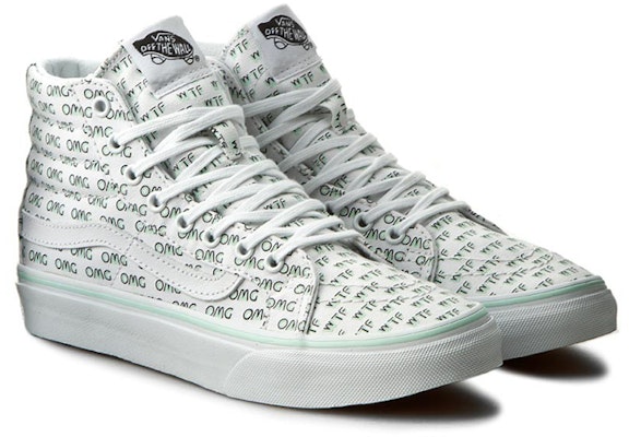 Vans Sk8-Hi Slim 字母滿印 潮流百搭 高幫休閒板鞋 白綠 Lookbook Vans Sk8-Hi Slim 字母滿印 潮流百搭 高幫休閒板鞋 白綠