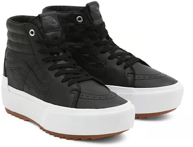 Vans 壓花格紋 Sk8-hi Stacked 耐磨防滑 高幫休閒板鞋 男女同款 黑白色 Lookbook Vans 壓花格紋 Sk8-hi Stacked 耐磨防滑 高幫休閒板鞋 男女同款 黑白色