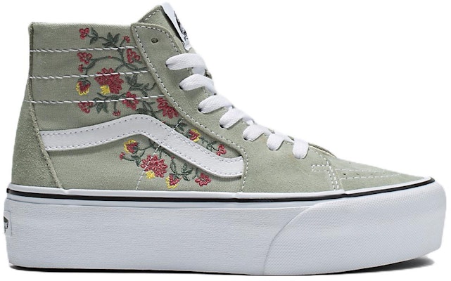 Vans SK8 HI Stackform 厚底休閒 花卉刺繡 防滑耐磨 高幫 板鞋 男女同款 灰白紅 Order Vans SK8 HI Stackform 厚底休閒 花卉刺繡 防滑耐磨 高幫 板鞋 男女同款 灰白紅