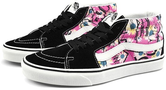 Sepatu Vans Sk8-Mid Retro Tinggi Skate Unisex Bunga Grafiti 'Black Pink White' VN0A3WM31IY Order Sepatu Vans Sk8-Mid Retro Tinggi Skate Unisex Bunga Grafiti 'Black Pink White' VN0A3WM31IY