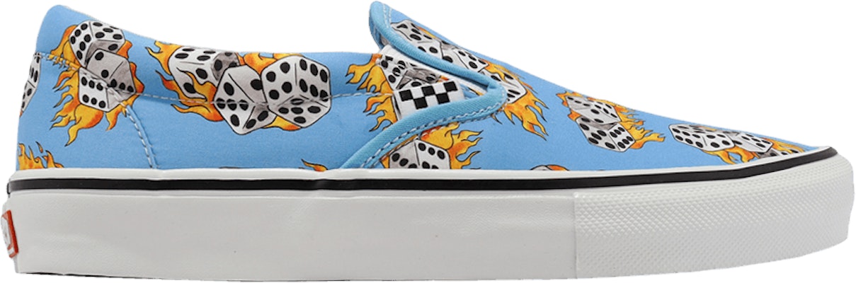 Blue flame slip on vans best sale