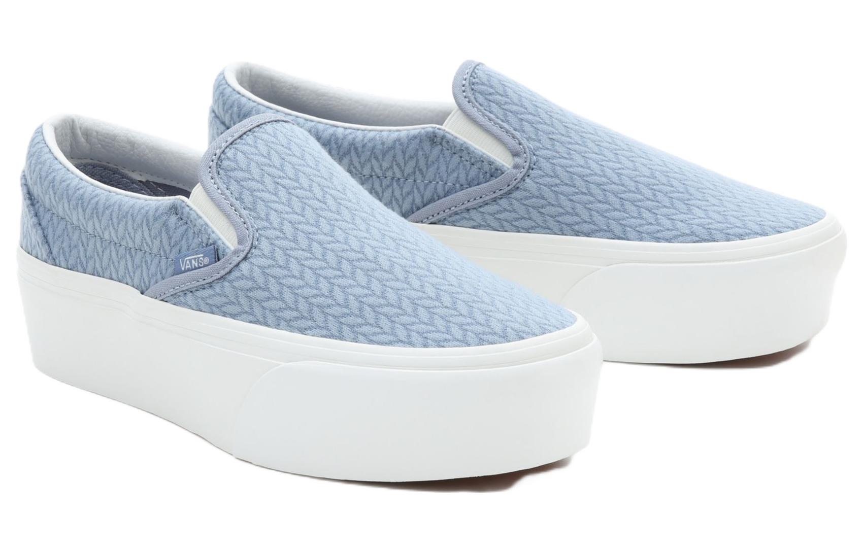 Lookbook Vans滑入式 一腳蹬潮流休閒增高 厚底 輕便耐磨低筒 滑板鞋 男女皆宜 藍白