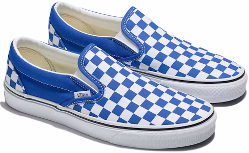 Lookbook Vans滑入式棋盤經典款 流行休閒 防滑耐磨 低筒 滑板鞋 男女皆宜 藍白色