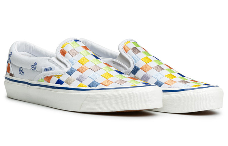 Order Vans 休閒棋盤格低筒板鞋 男女同款 白藍