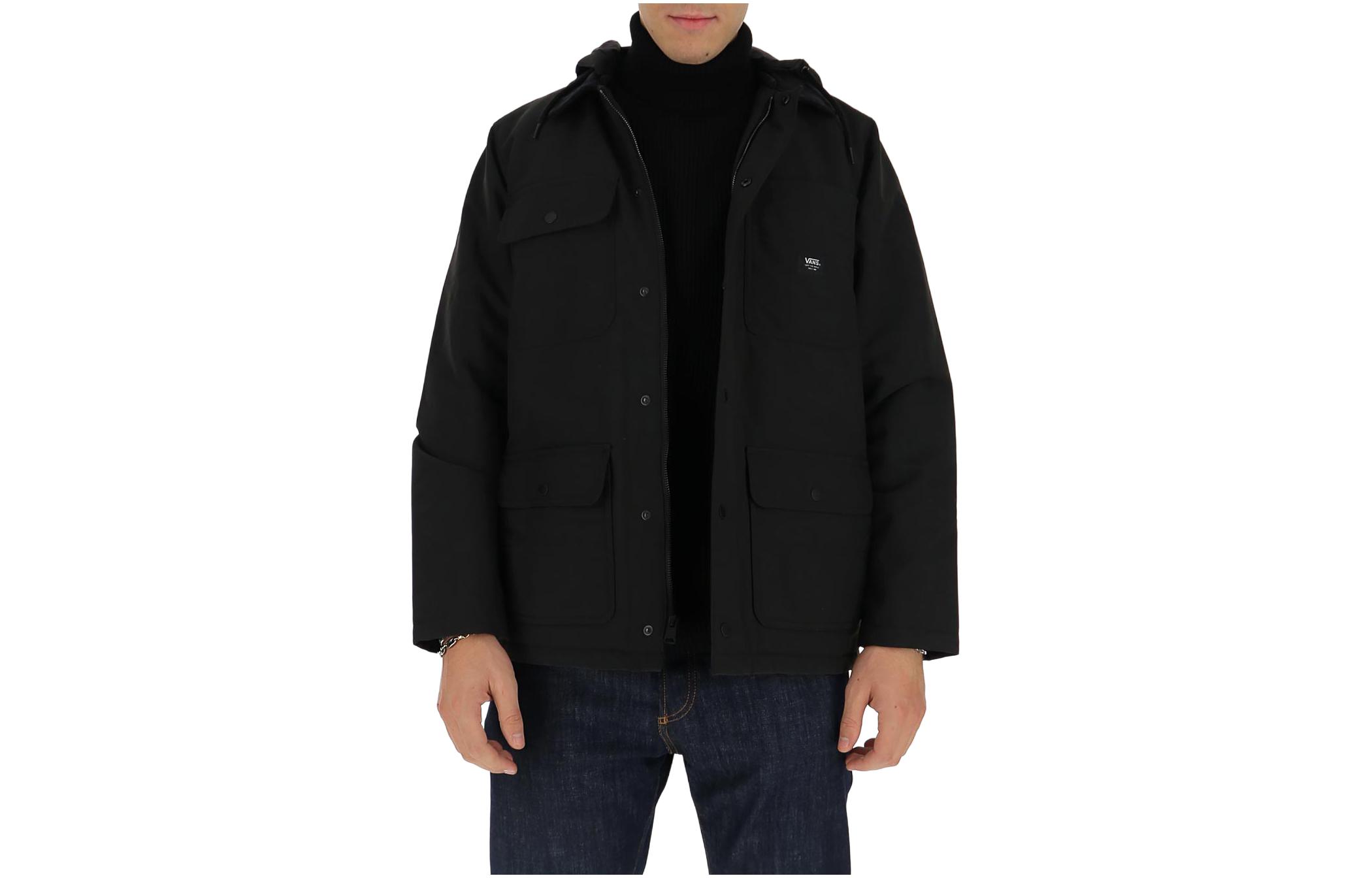 Vans Solid Black Hooded Long Sleeve Button-Up Jacket VN0A45APBLK1