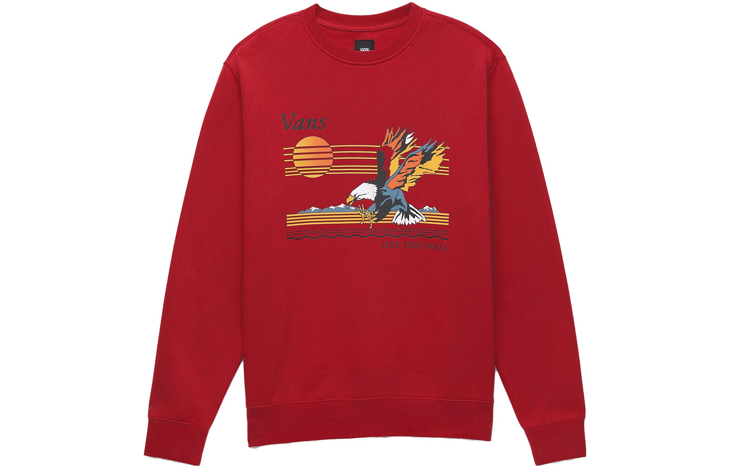 Vans Sunset Crew Sweatshirt Graphic Print Unisex Long Sleeve Red VN0008H614A