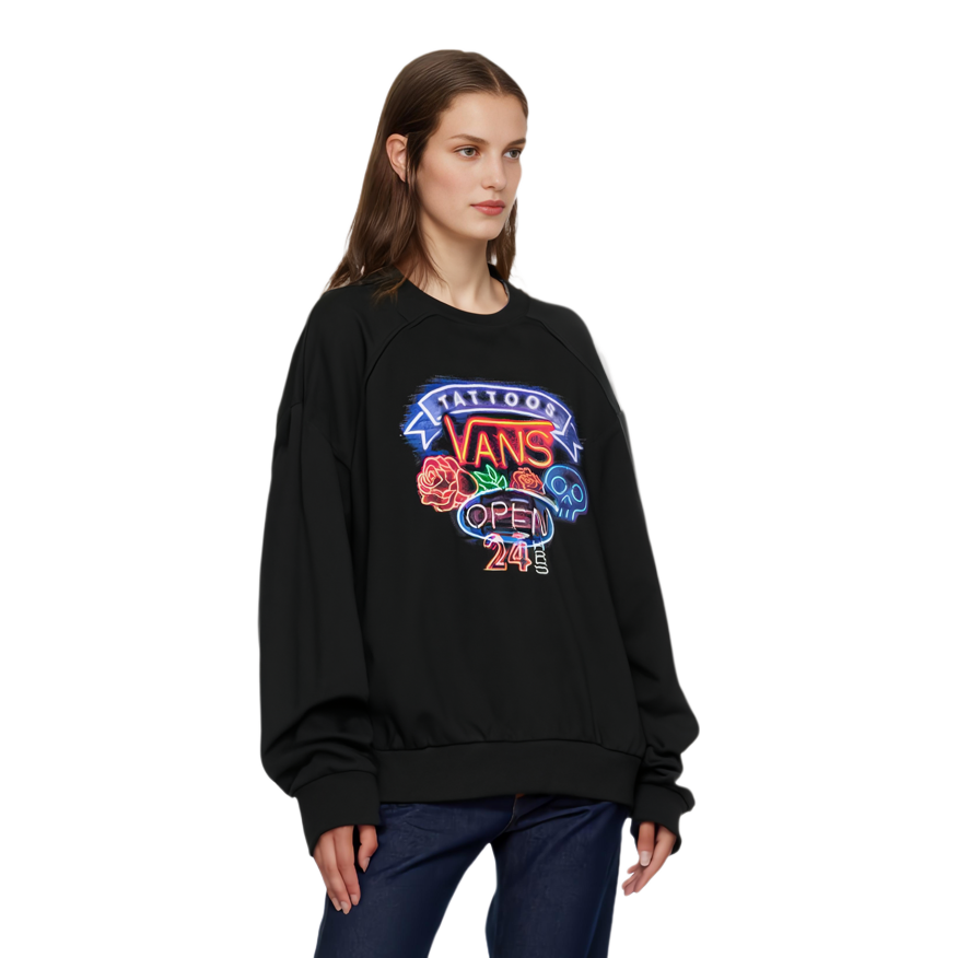 Shop Vans Sweet Cool 圖案圓領長袖黑色衛衣 VN000KCEBLK