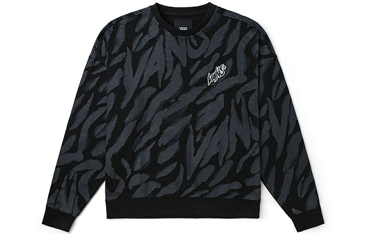 Vans Tiger Pattern Crewneck Sweatshirt Unisex Black VN0002BPYM7