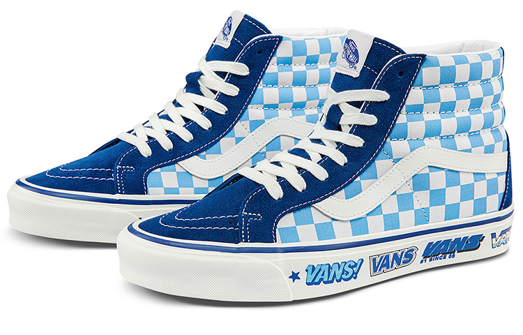 Lookbook Vans SK8 HI 38 DX 棋盤格 防滑輕便 高筒 滑板鞋 男女同款 藍白