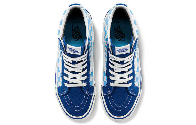 Shop Vans SK8 HI 38 DX 棋盤格 防滑輕便 高筒 滑板鞋 男女同款 藍白