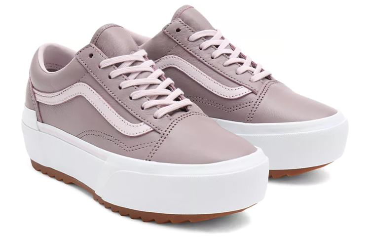 Lookbook バンズ オールドスクール スタック レザー 紫白 (Vans Ōrudosukūru Sutakku Rezā MurasakiShiro) VN0A4U159XY