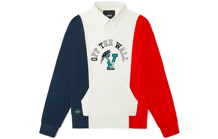 Vans Varsity Colorblock Flocked Print Pullover Sweatshirt Unisex Off-White VN0A54JDFS8