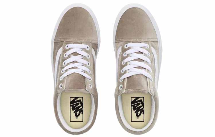 Vans Velvet Old Skool Shoes Beige 'Gray White' 圖 4