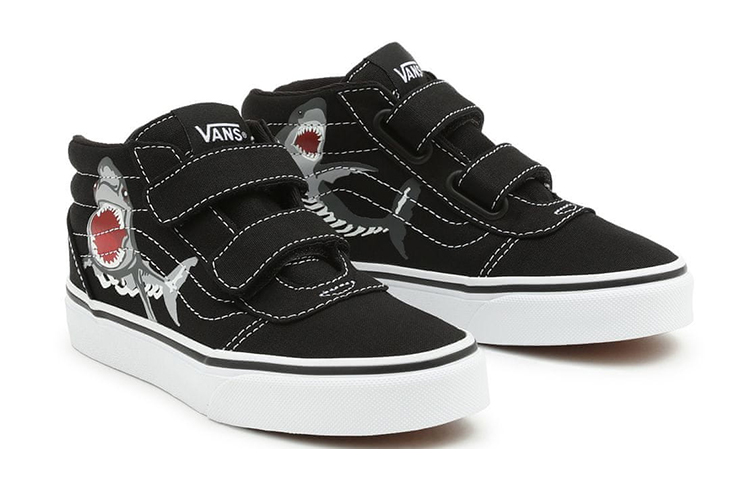 Lookbook 大童 Vans Ward 鯊魚印花 休閒時尚 中筒 兒童滑板鞋 黑色