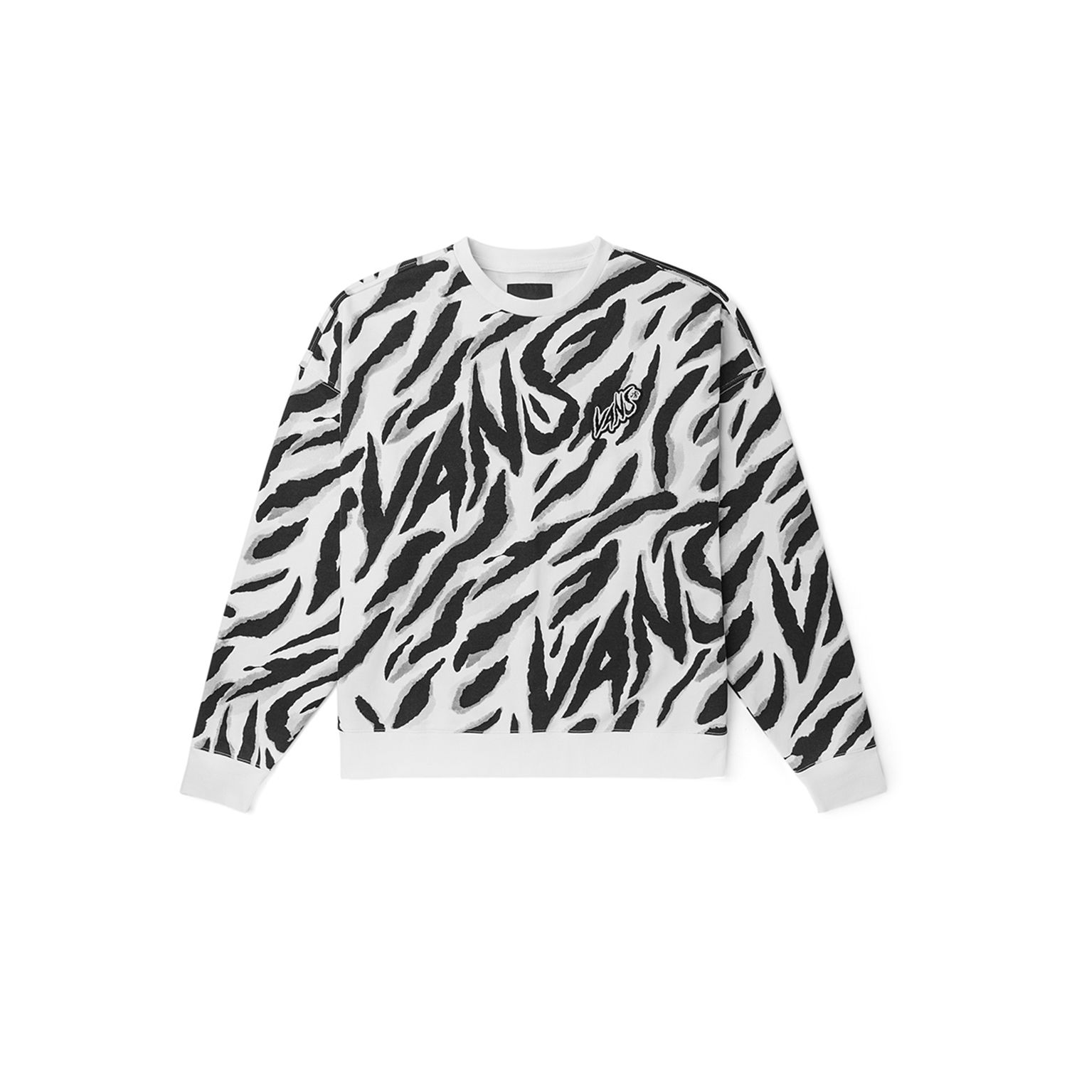 Vans White Tiger Print Crewneck Pullover Unisex Couple's Sweatshirt VN0002BPYM8