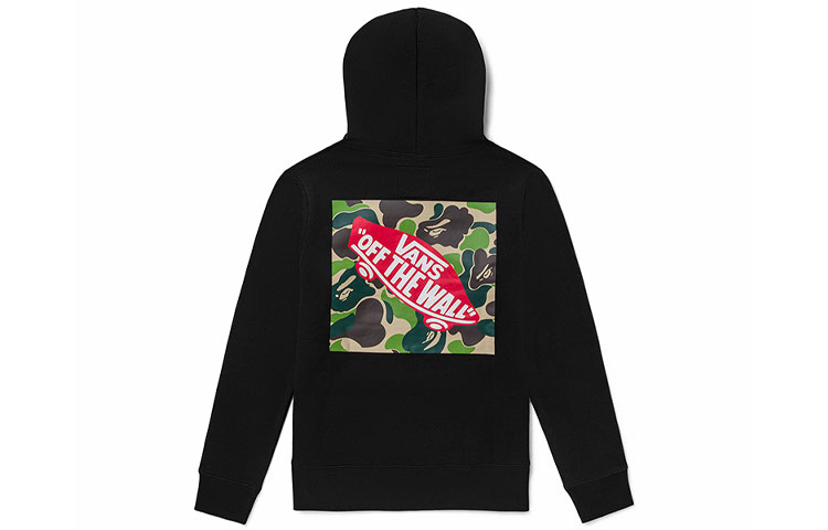 Vans BAPE Logo Fleece Pullover Sweatshirt Unisex Black Couple Edition VN0A7XKM448