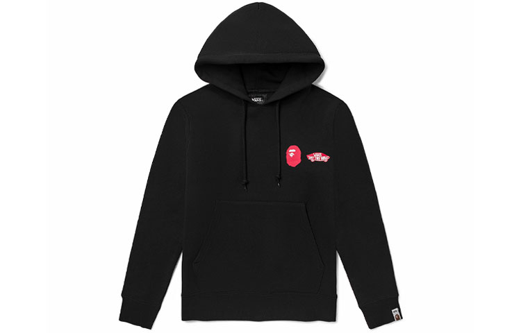 Vans BAPE Logo Fleece Pullover Sweatshirt Unisex Black Couple Edition VN0A7XKM448 圖 3