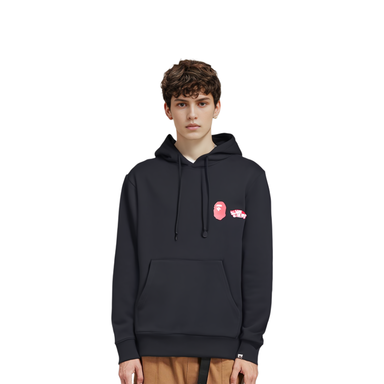 Vans BAPE Logo Fleece Pullover Sweatshirt Unisex Black Couple Edition VN0A7XKM448 圖 4