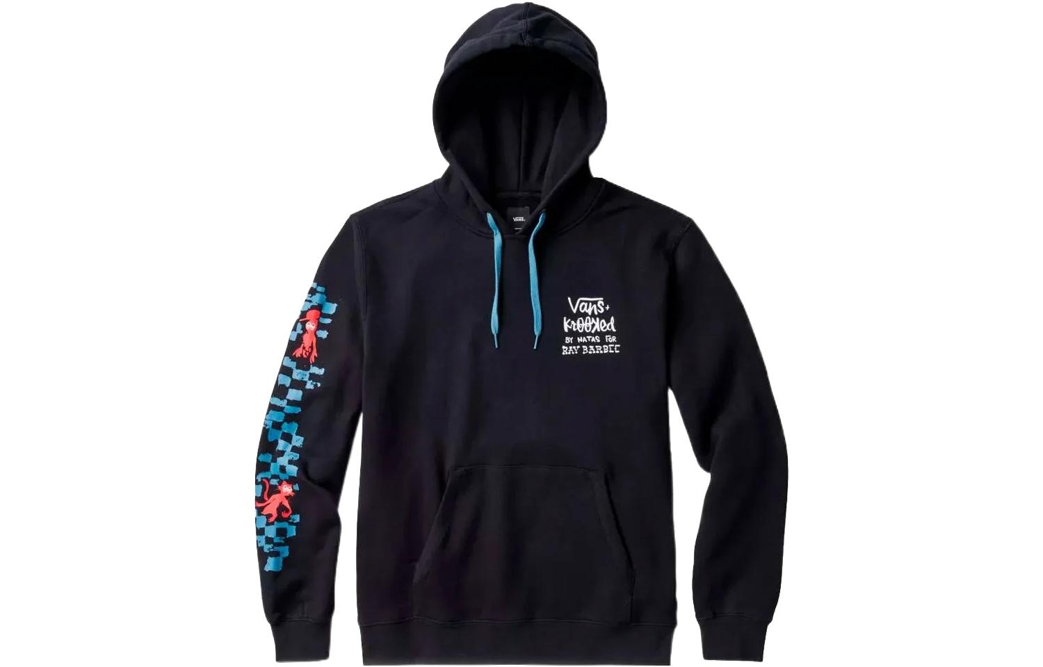 Vans Krooked Pullover Hoodie Black Sweatshirt with Sleeve Print VN0A7SF1BLK