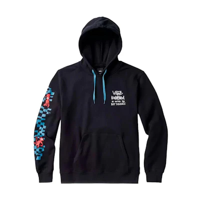 Vans Krooked Pullover Hoodie Black Sweatshirt with Sleeve Print VN0A7SF1BLK