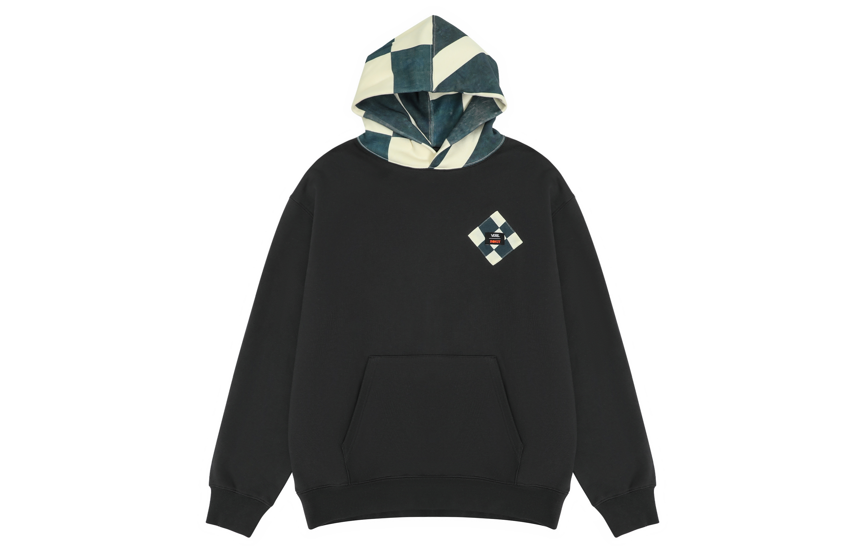 Vans ROKIT Black Retro Patchwork Logo Hoodie Unisex Long Sleeve Pullover VN0005X86RJ