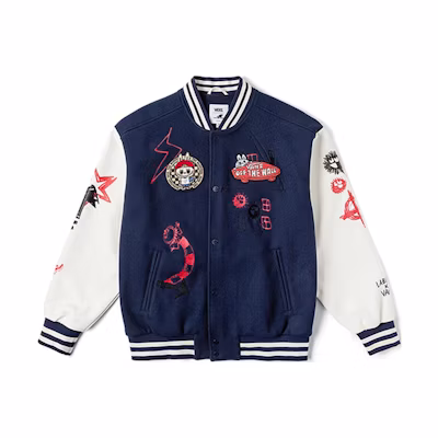 Vans THE MONSTERS Unisex Cartoon Print Oversized Long Sleeve Jacket Navy. VN000JFBLKZ