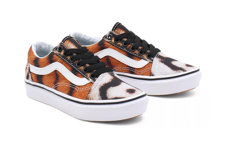 Lookbook 中童 Y/Project x Vans Old Skool 聯名 魔術貼休閒虎紋 透氣耐磨防滑 低幫 兒童板鞋 棕色