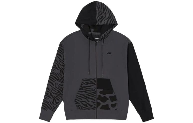 Vans Zebra Print Zip-Up Hoodie Sweatshirt Grey VN0A7TOE1O7