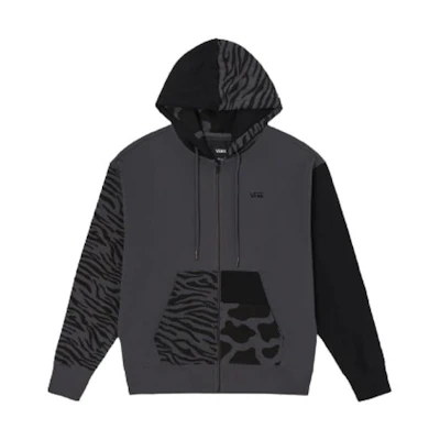 Vans Zebra Print Zip-Up Hoodie Sweatshirt Grey VN0A7TOE1O7