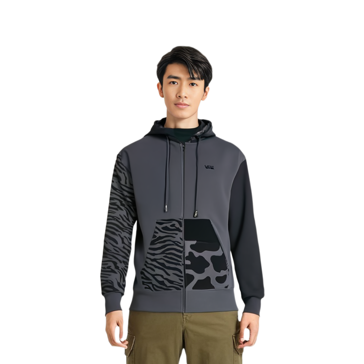 Shop Vans 斑馬紋拉鍊連帽長袖運動衫 灰色 VN0A7TOE1O7