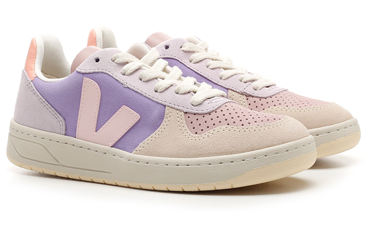 Order VEJA V-10 皮革 低筒綁帶 時尚板鞋 女款 粉紫色