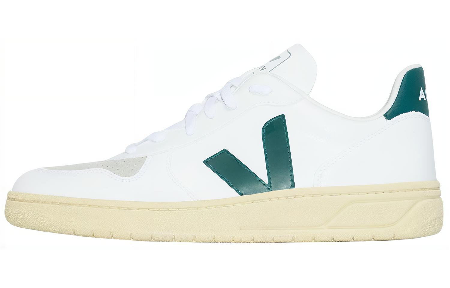 Buy VEJA V-10 系带运动鞋 '白色 深绿色' VX072733