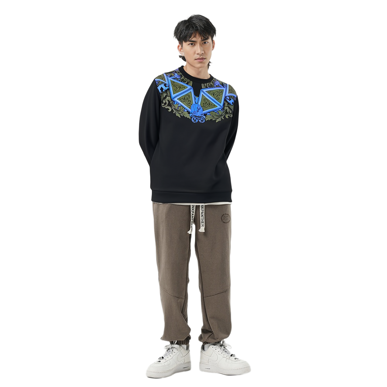 Shop 范思哲 男士蓝黑抽象印花套头卫衣 B7GSB7FE-30175-L35