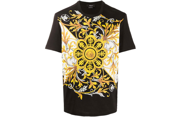 VERSACE  Barocco Acanthus Printed Black Short Sleeve T-Shirt A87371-A228806-A1008