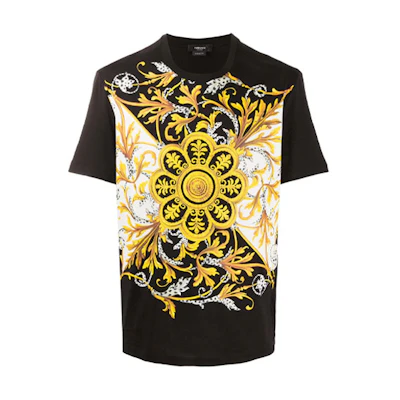 VERSACE Barocco Acanthus Printed Black Short Sleeve T-Shirt A87371-A228806-A1008