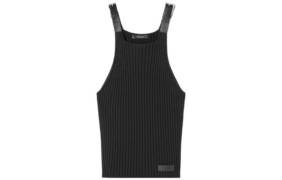 Order VERSACE  Black Buckle Knit Tank Top Slim-Fit Sleeveless Vest 10111141-A08069-1B000