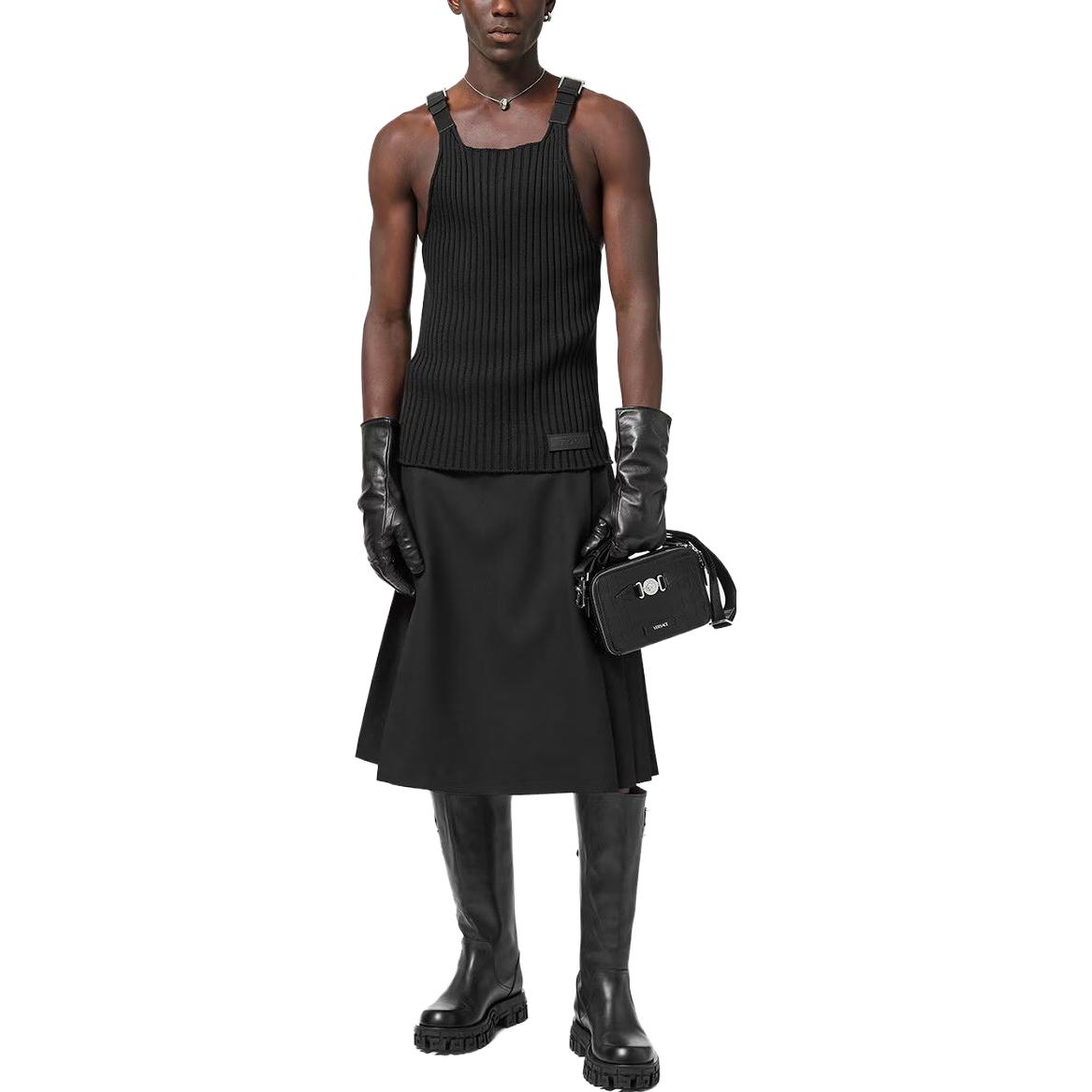 Lookbook VERSACE  Black Buckle Knit Tank Top Slim-Fit Sleeveless Vest 10111141-A08069-1B000