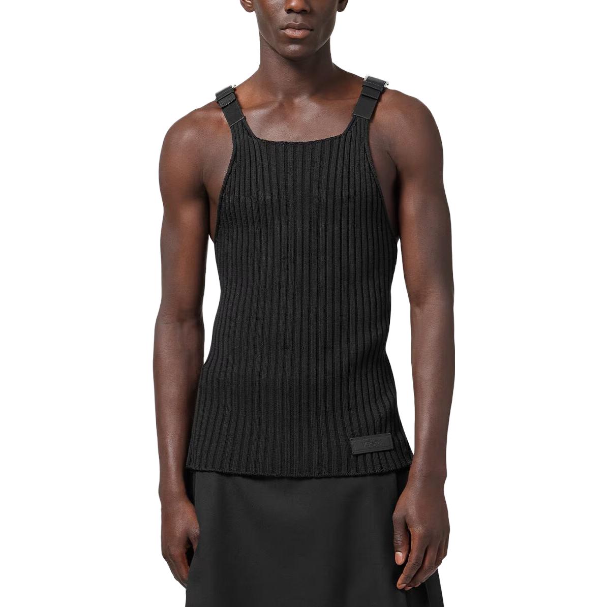 Shop VERSACE  Black Buckle Knit Tank Top Slim-Fit Sleeveless Vest 10111141-A08069-1B000