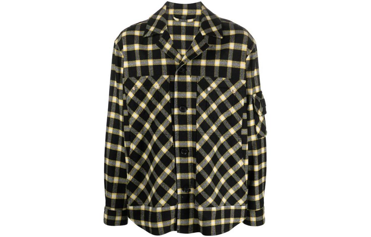 VERSACE  Black Checkered Cuban Collar Long Sleeve Shirt 1010265-1A07963-2B710