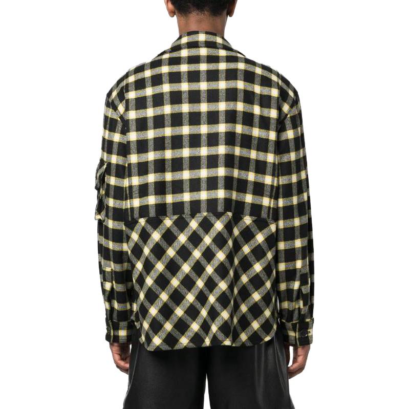 Shop VERSACE 黑色格紋古巴領長袖襯衫 1010265-1A07963-2B710