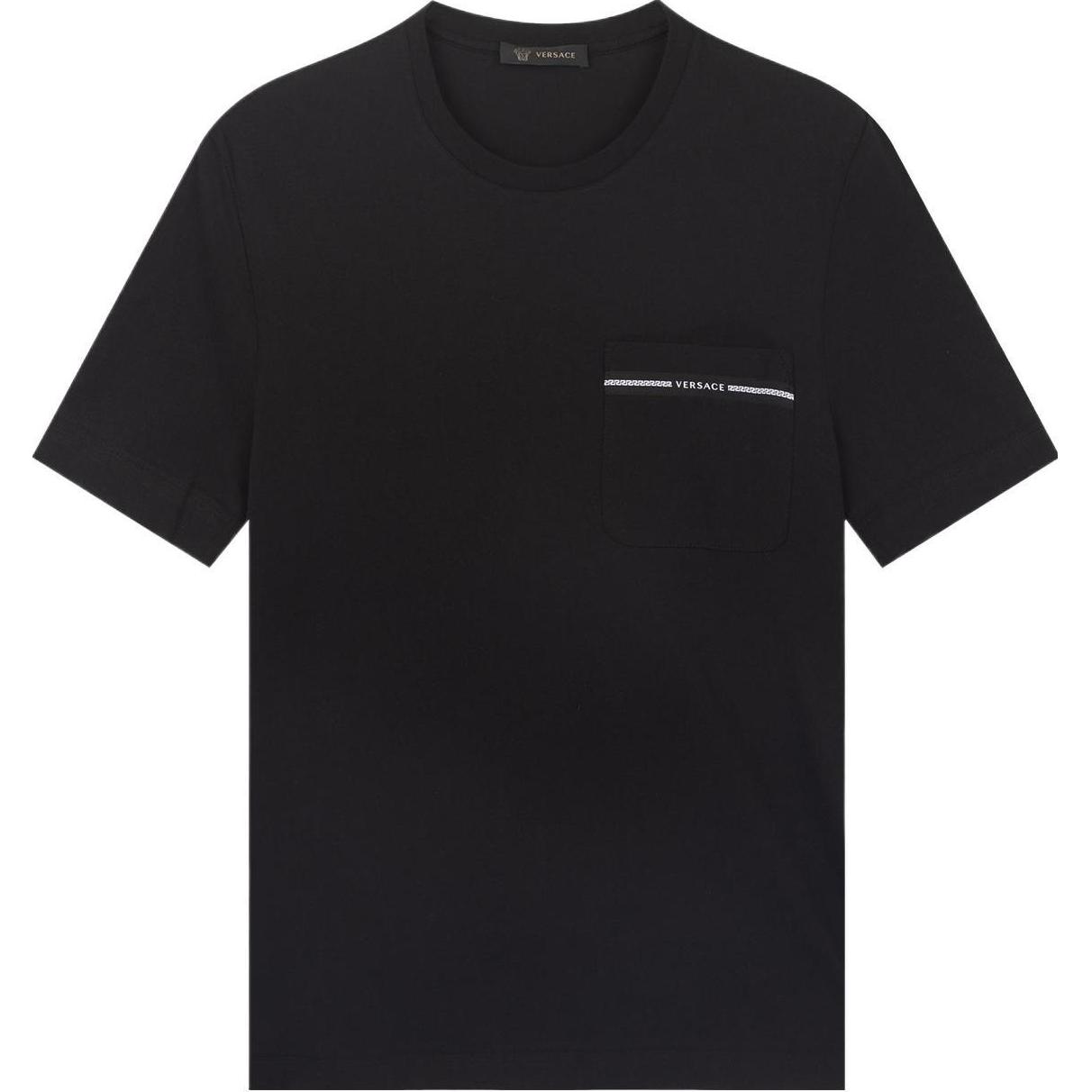 VERSACE  Black Colorblock Logo Print Crewneck T-Shirt. A81952S-A230901-A1008