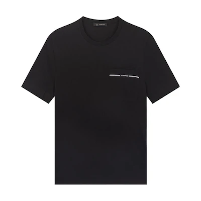 VERSACE Black Colorblock Logo Print Crewneck T-Shirt. A81952S-A230901-A1008