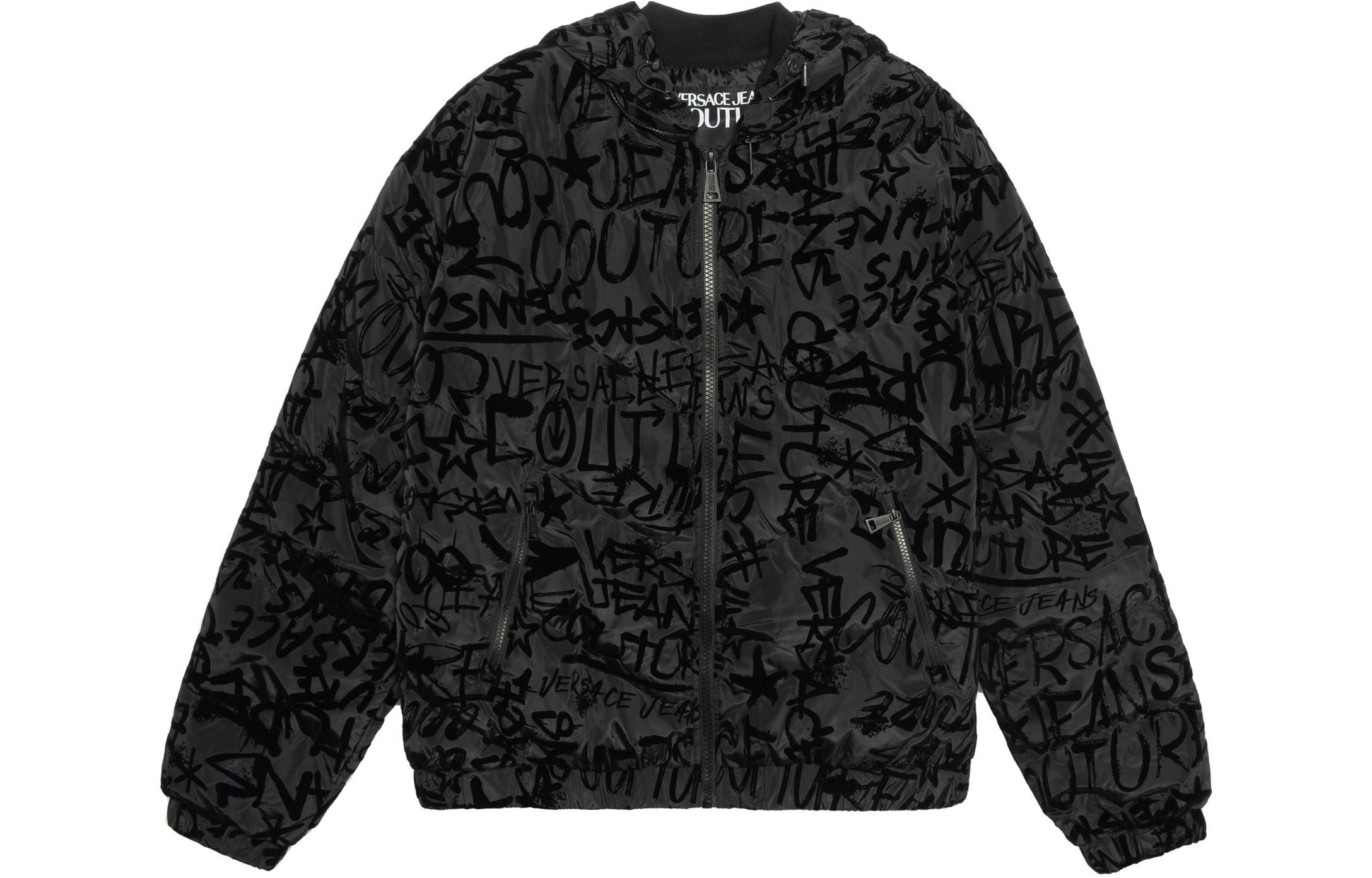 Order VERSACE 黑色拼接徽標印花連帽拉鍊羽絨外套. E75GAUD02-ECQD74-E899