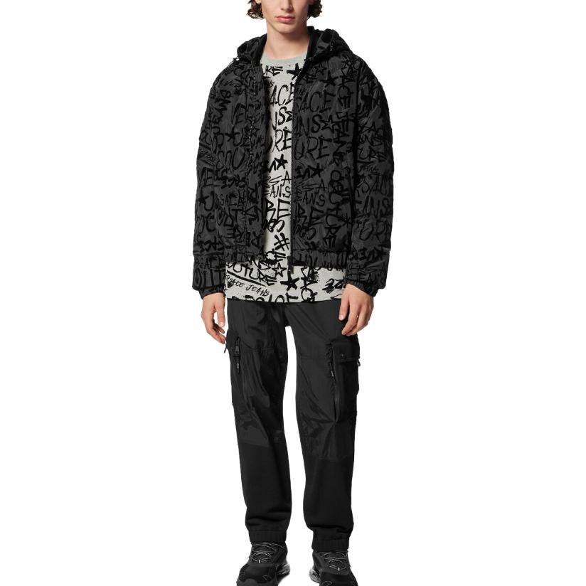 Details for VERSACE 黑色拼接徽標印花連帽拉鍊羽絨外套. E75GAUD02-ECQD74-E899