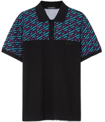 VERSACE Polo Negro de Algodón con Panel Estampado y Cierre de 3 Botones. 1006934-1A04920-5G320 Order VERSACE Polo Negro de Algodón con Panel Estampado y Cierre de 3 Botones. 1006934-1A04920-5G320