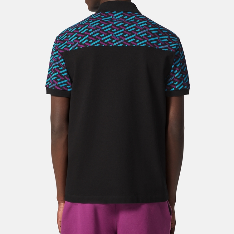 Purchase VERSACE Polo Negro de Algodón con Panel Estampado y Cierre de 3 Botones. 1006934-1A04920-5G320