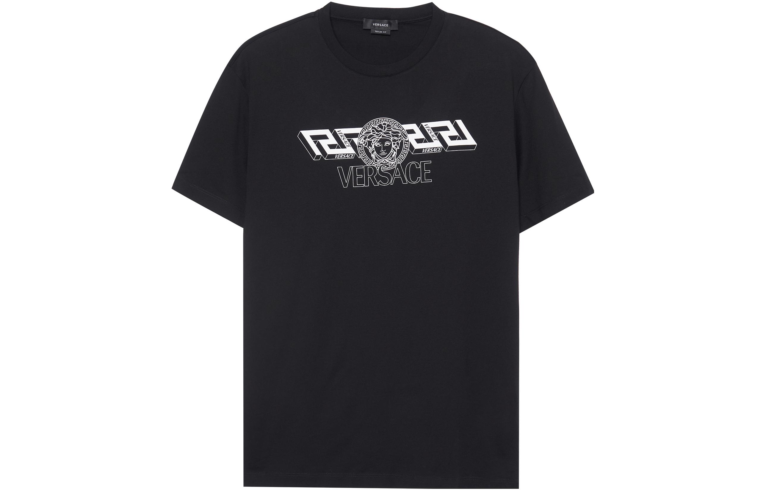 VERSACE  Black Crew Neck Logo Print Short-Sleeve T-Shirt. 10039061-A02800-1B000