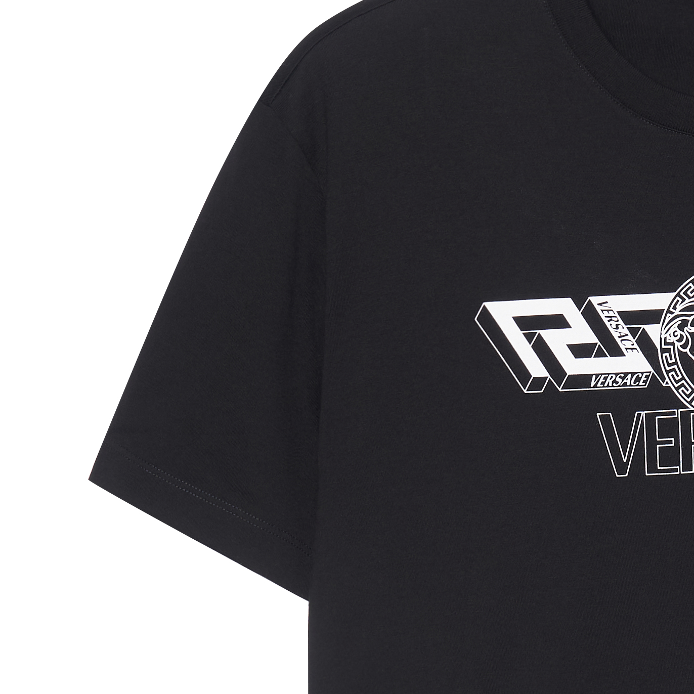 Sizing VERSACE 黑色圓領標誌印花短袖T恤 10039061-A02800-1B000