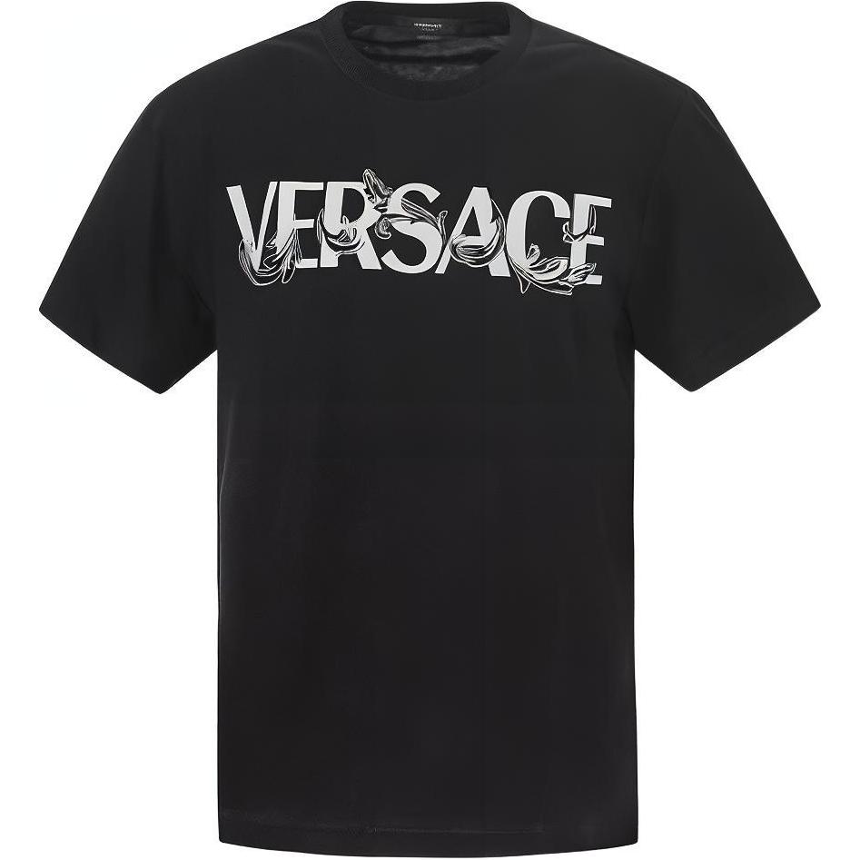 VERSACE  Black Crewneck Short Sleeve T-Shirt with Letter Print Design 1006974-1A04949-1B000 圖 2